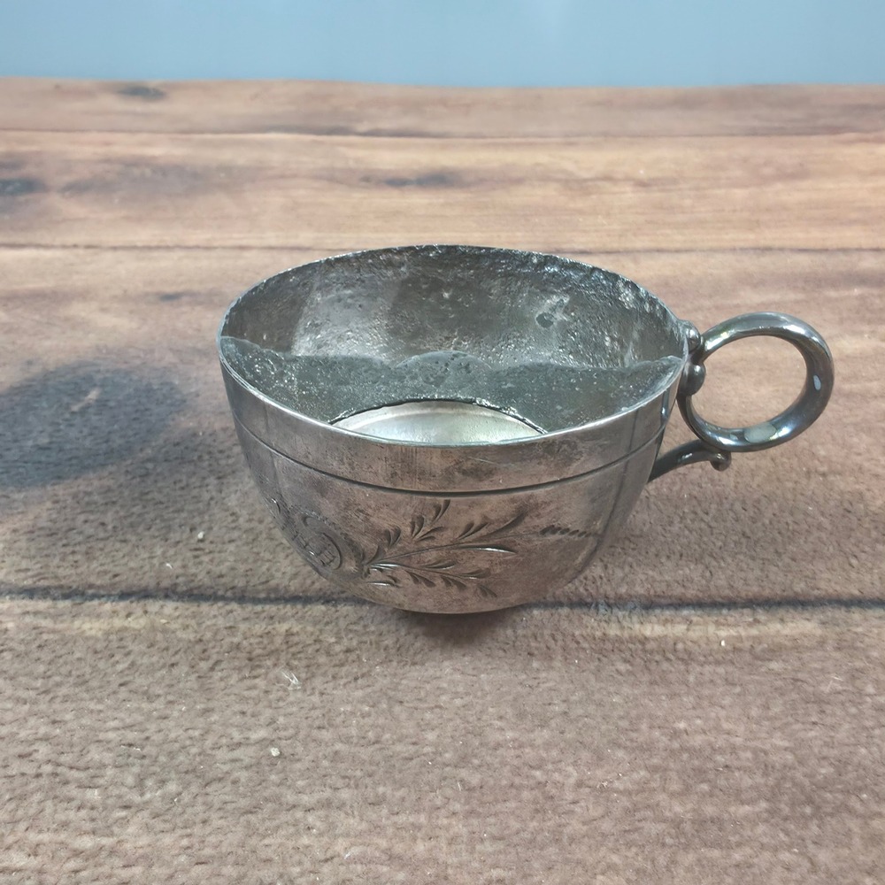 James W Tufts Mustache Cup Silver Plate Good Antique Floral Engraved 4410